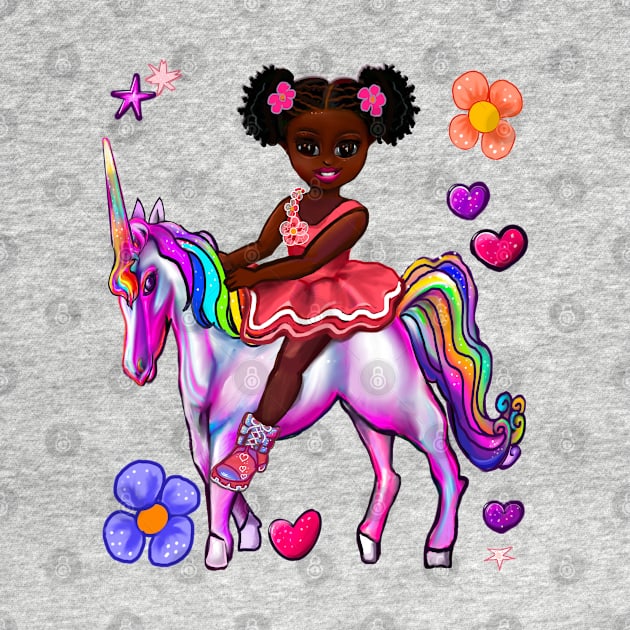 Princess on a unicorn cute black girl African American black princess by Artonmytee